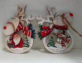 Figurină din lemn ren Crăciun – Moș și om de zăpadă 2/set 10cm